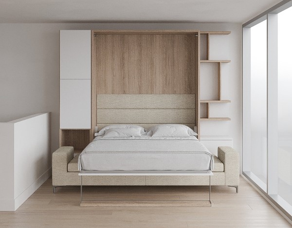 Royal Queen Wall Bed with Sectional Sofa Wardrobe and Bookcase Set 111