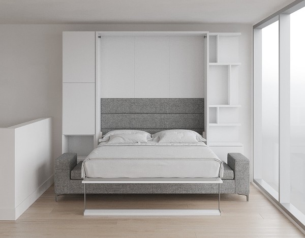 Royal Queen Wall Bed with Sectional Sofa Wardrobe and Bookcase Set 113