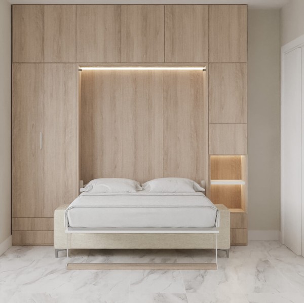 Royal Queen Wall Bed with Sectional Sofa Wardrobe and Bookcase Set 119