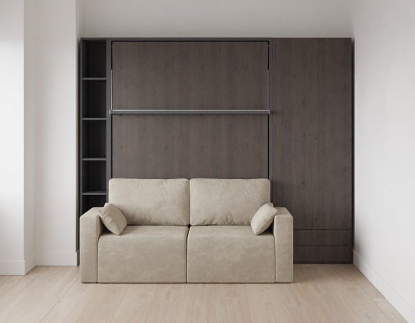 Royal Queen Wall Bed with Sectional Sofa Wardrobe and Bookcase Set 122