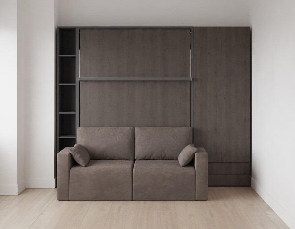 Royal Queen Wall Bed with Sectional Sofa Wardrobe and Bookcase Set 124