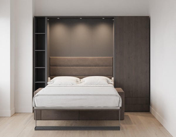 Royal Queen Wall Bed with Sectional Sofa Wardrobe and Bookcase Set 125