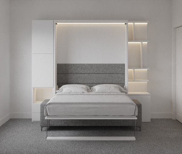 Royal Queen Wall Bed with Sectional Sofa Wardrobe and Bookcase Set 127