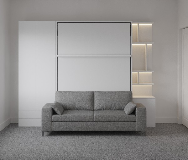 Royal Queen Wall Bed with Sectional Sofa Wardrobe and Bookcase Set 128