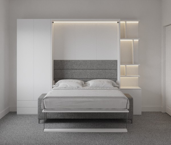 Royal Queen Wall Bed with Sectional Sofa Wardrobe and Bookcase Set 129