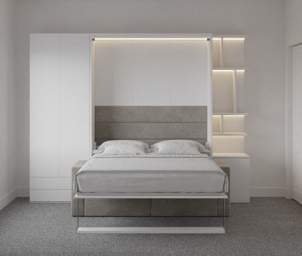 Royal Queen Wall Bed with Sectional Sofa Wardrobe and Bookcase Set 131