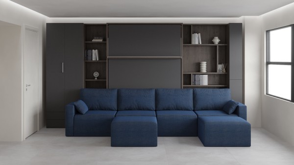 Royal Queen Wall Bed with Sectional Sofa Wardrobe and Bookcase Set 14