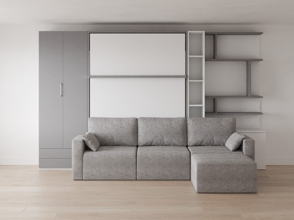 Royal Queen Wall Bed with Sectional Sofa Wardrobe and Bookcase Set 140