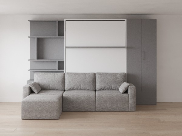 Royal Queen Wall Bed with Sectional Sofa Wardrobe and Bookcase Set 142