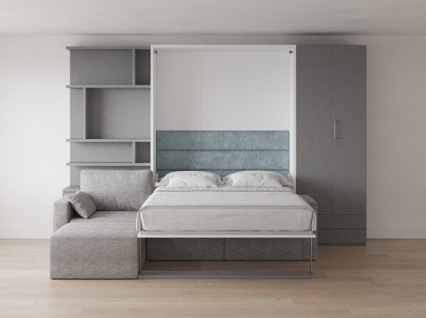 Royal Queen Wall Bed with Sectional Sofa Wardrobe and Bookcase Set 143