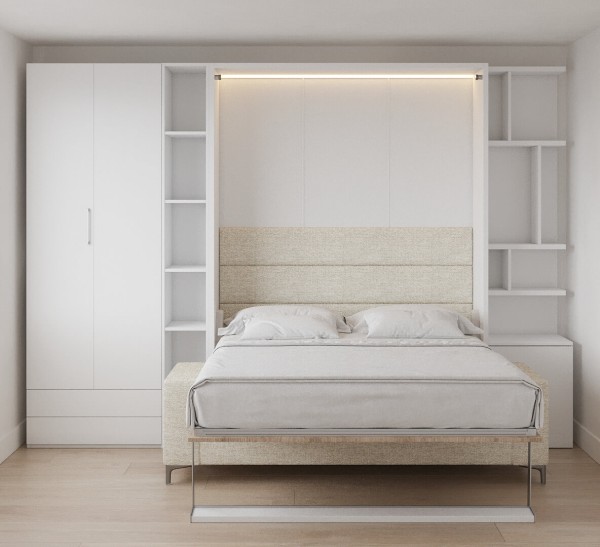 Royal Queen Wall Bed with Sectional Sofa Wardrobe and Bookcase Set 145