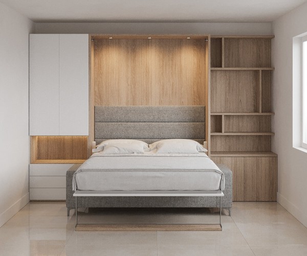 Royal Queen Wall Bed with Sectional Sofa Wardrobe and Bookcase Set 147