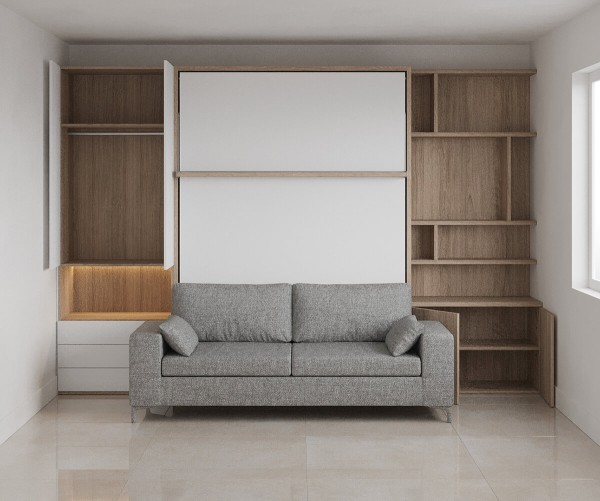 Royal Queen Wall Bed with Sectional Sofa Wardrobe and Bookcase Set 148