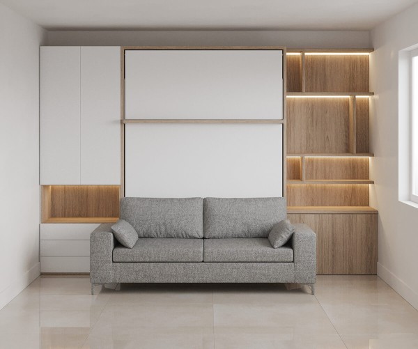 Royal Queen Wall Bed with Sectional Sofa Wardrobe and Bookcase Set 149