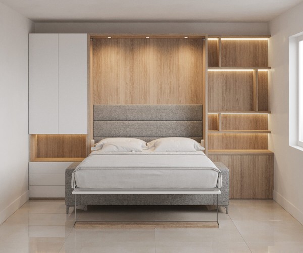 Royal Queen Wall Bed with Sectional Sofa Wardrobe and Bookcase Set 150