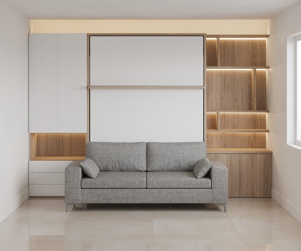 Royal Queen Wall Bed with Sectional Sofa Wardrobe and Bookcase Set 151