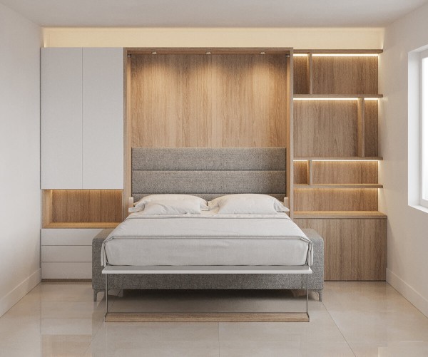 Royal Queen Wall Bed with Sectional Sofa Wardrobe and Bookcase Set 152