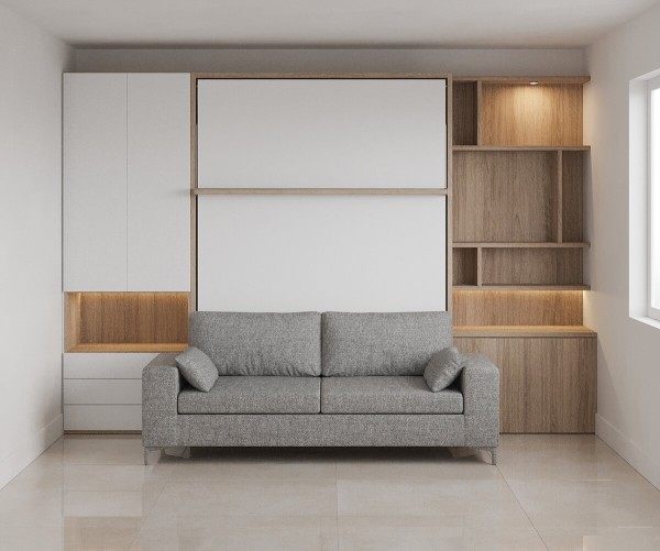 Royal Queen Wall Bed with Sectional Sofa Wardrobe and Bookcase Set 153