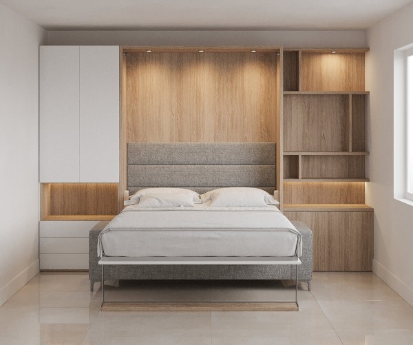 Royal Queen Wall Bed with Sectional Sofa Wardrobe and Bookcase Set 154