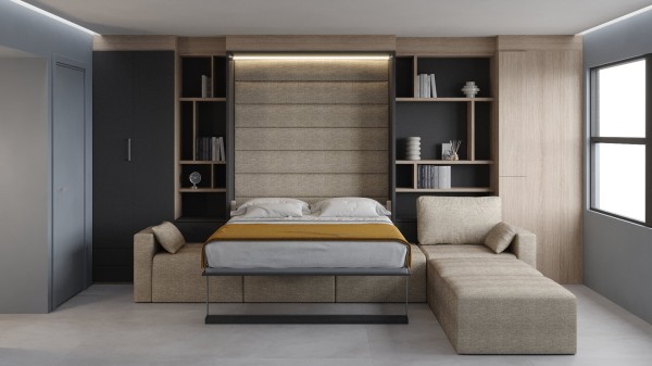 Royal Queen Wall Bed with Sectional Sofa Wardrobe and Bookcase Set 16