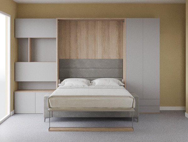 Royal Queen Wall Bed with Sectional Sofa Wardrobe and Bookcase Set 169