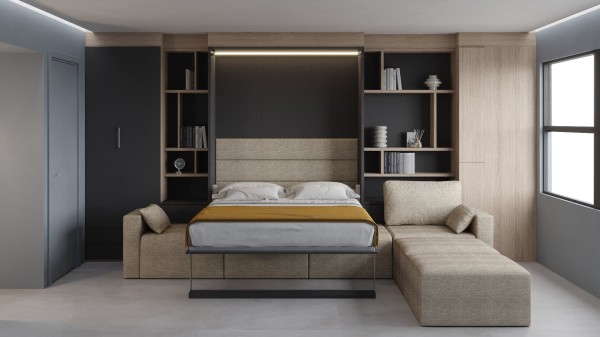 Royal Queen Wall Bed with Sectional Sofa Wardrobe and Bookcase Set 17