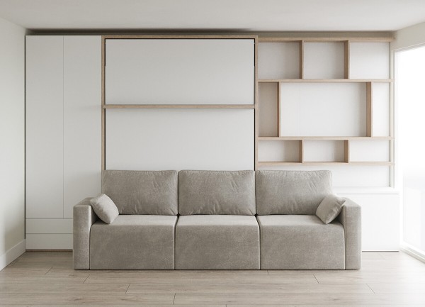 Royal Queen Wall Bed with Sectional Sofa Wardrobe and Bookcase Set 174