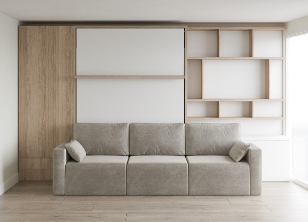 Royal Queen Wall Bed with Sectional Sofa Wardrobe and Bookcase Set 176