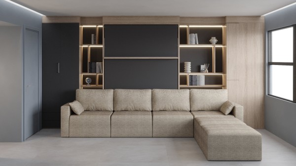 Royal Queen Wall Bed with Sectional Sofa Wardrobe and Bookcase Set 18