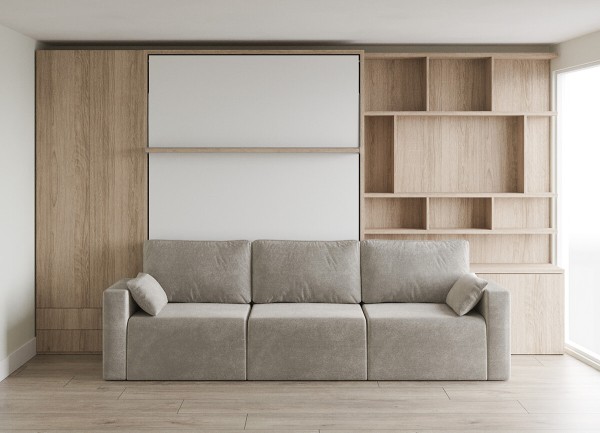 Royal Queen Wall Bed with Sectional Sofa Wardrobe and Bookcase Set 180