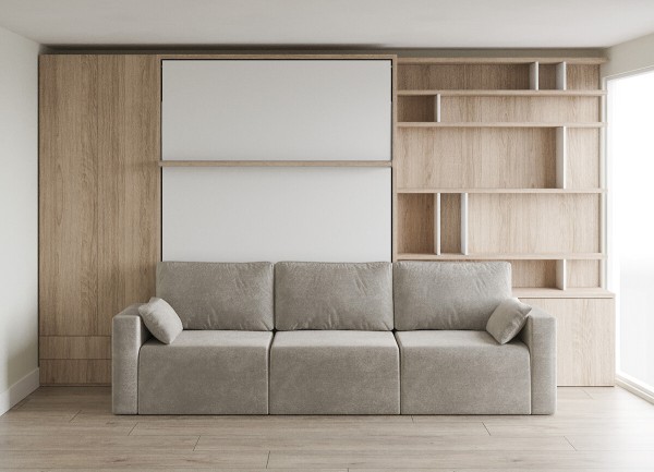 Royal Queen Wall Bed with Sectional Sofa Wardrobe and Bookcase Set 181