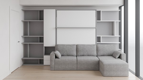 Royal Queen Wall Bed with Sectional Sofa Wardrobe and Bookcase Set 186