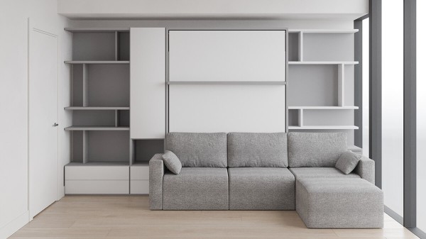 Royal Queen Wall Bed with Sectional Sofa Wardrobe and Bookcase Set 188