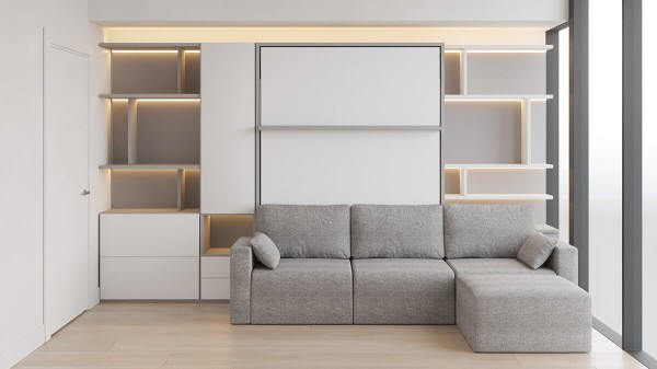 Royal Queen Wall Bed with Sectional Sofa Wardrobe and Bookcase Set 190