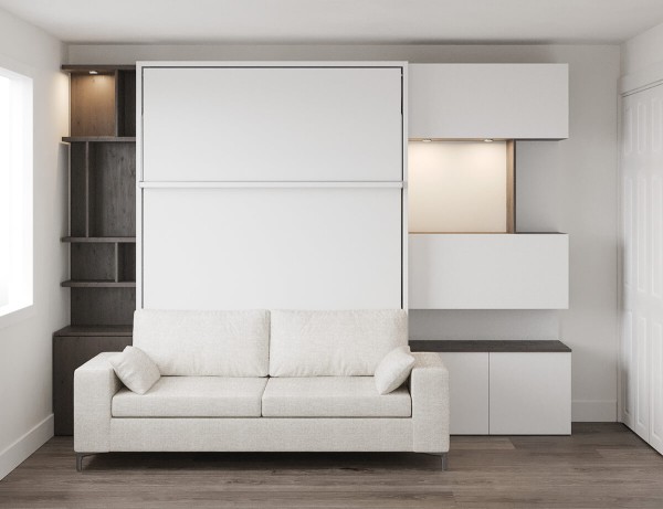 Royal Queen Wall Bed with Sectional Sofa Wardrobe and Bookcase Set 195