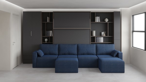 Royal Queen Wall Bed with Sectional Sofa Wardrobe and Bookcase Set 2