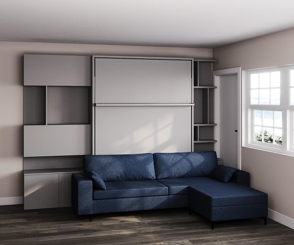 Royal Queen Wall Bed with Sectional Sofa Wardrobe and Bookcase Set 205