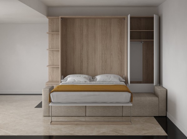 Royal Queen Wall Bed with Sectional Sofa Wardrobe and Bookcase Set 21