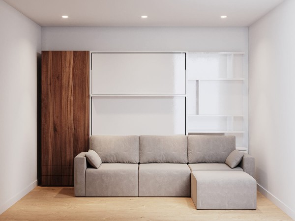 Royal Queen Wall Bed with Sectional Sofa Wardrobe and Bookcase Set 211