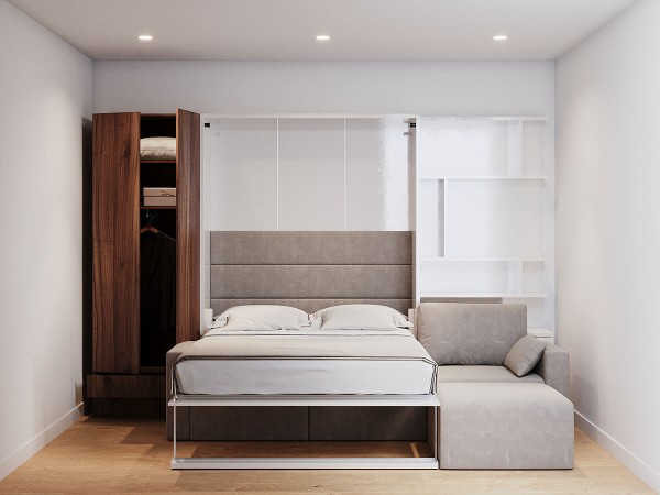 Royal Queen Wall Bed with Sectional Sofa Wardrobe and Bookcase Set 212