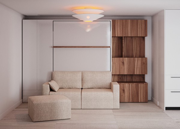 Royal Queen Wall Bed with Sectional Sofa Wardrobe and Bookcase Set 217