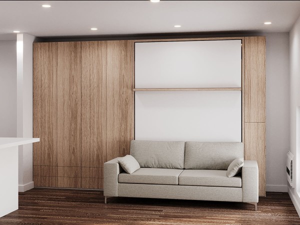 ROYAL Queen Wall Bed with Sectional Sofa, Wardrobe and Bookcases