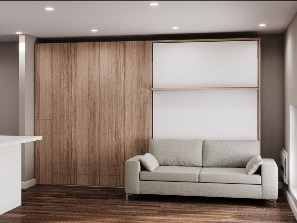 Royal Queen Wall Bed with Sectional Sofa Wardrobe and Bookcase Set 219