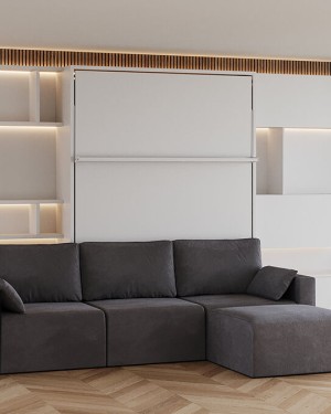 D - ROYAL Queen Wall Bed with Sectional Sofa, Wardrobe and Bookcases