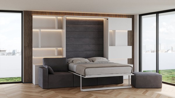 Royal Queen Wall Bed with Sectional Sofa Wardrobe and Bookcase Set 225