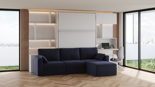 Royal Queen Wall Bed with Sectional Sofa Wardrobe and Bookcase Set 227