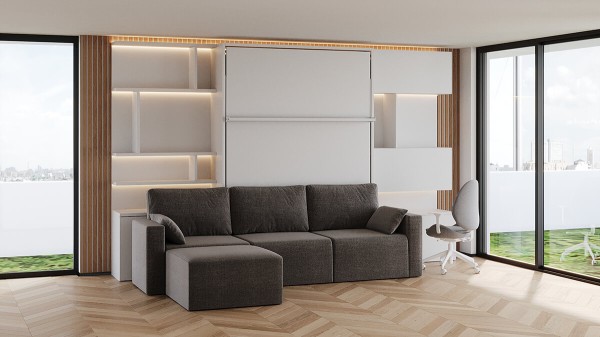 Royal Queen Wall Bed with Sectional Sofa Wardrobe and Bookcase Set 229