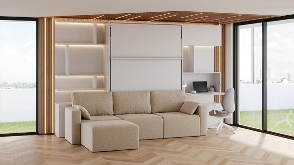 Royal Queen Wall Bed with Sectional Sofa Wardrobe and Bookcase Set 231