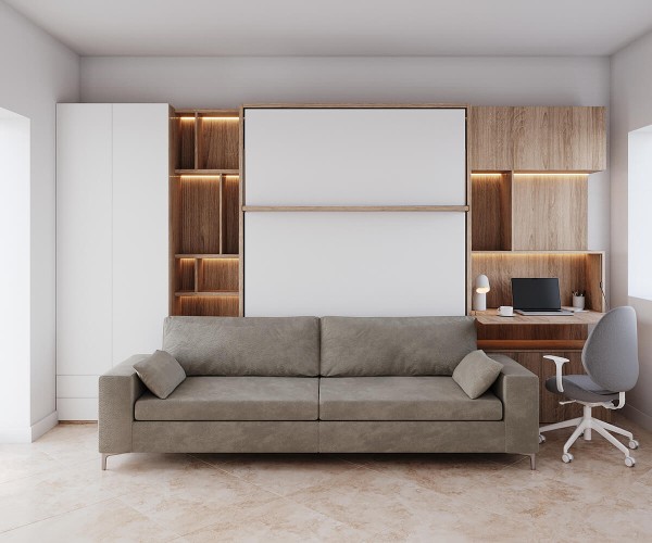 Royal Queen Wall Bed with Sectional Sofa Wardrobe and Bookcase Set 238