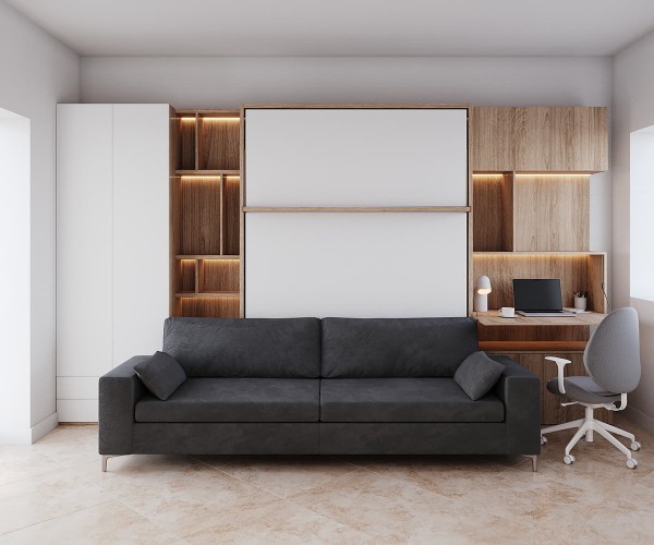 Royal Queen Wall Bed with Sectional Sofa Wardrobe and Bookcase Set 240